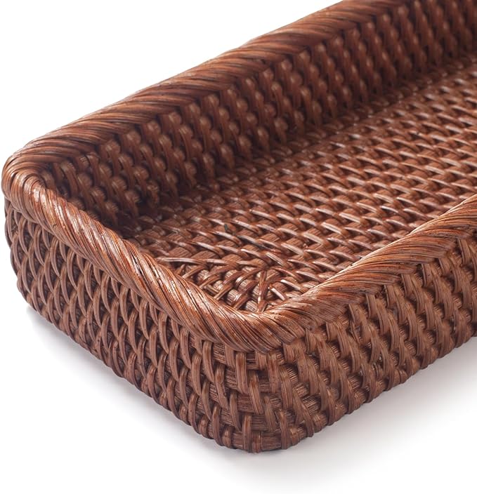 Rattan Bathroom Vanity Trays Toilet Tank Baskets Long Narrow Hand Towel Storage - Image 5