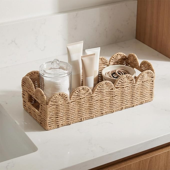 Scalloped Khaki Toilet Tank Basket - Image 2