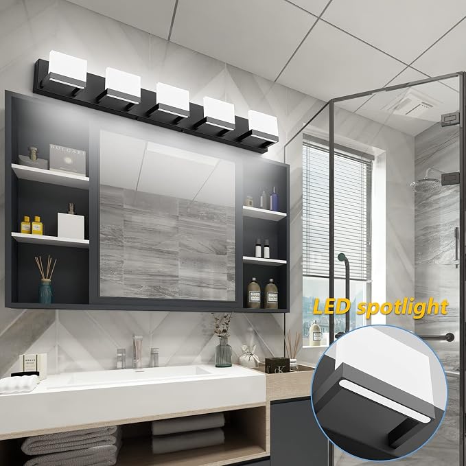 Tipace 5 Lights Modern Black Vanity Light Up and Down Black LED Vanity Light - Image 4