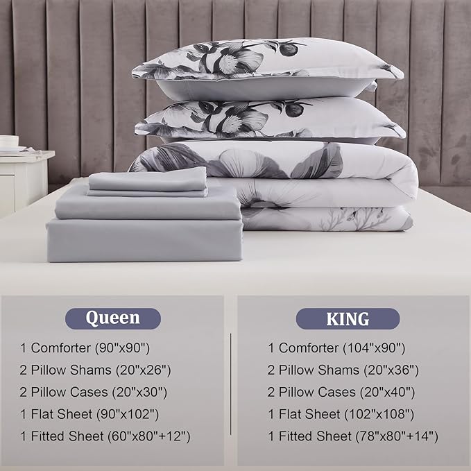 Luxudecor Floral Comforter Set King Size 7 Piece, Elegant Ink Comforter Bedding - Image 7