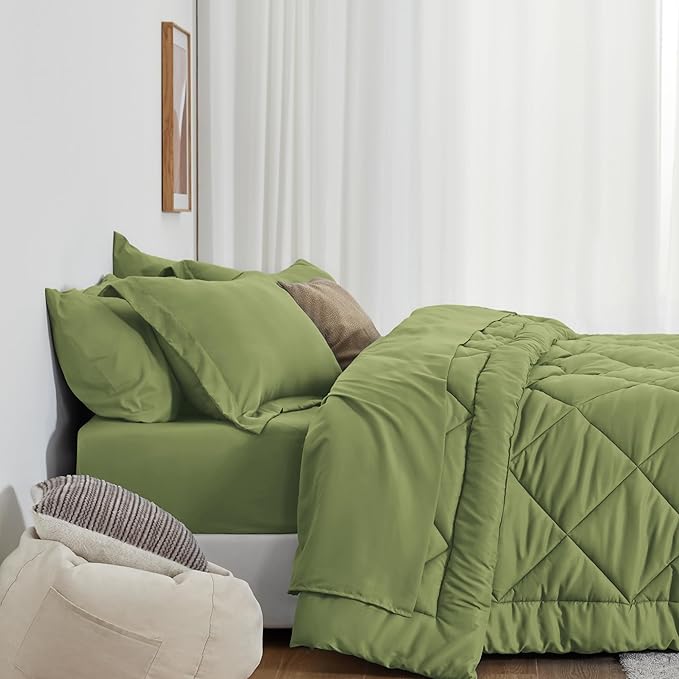 Love's cabin Twin Comforter Set Olive Green, 5 Pieces Twin Bed in a Bag - Image 2