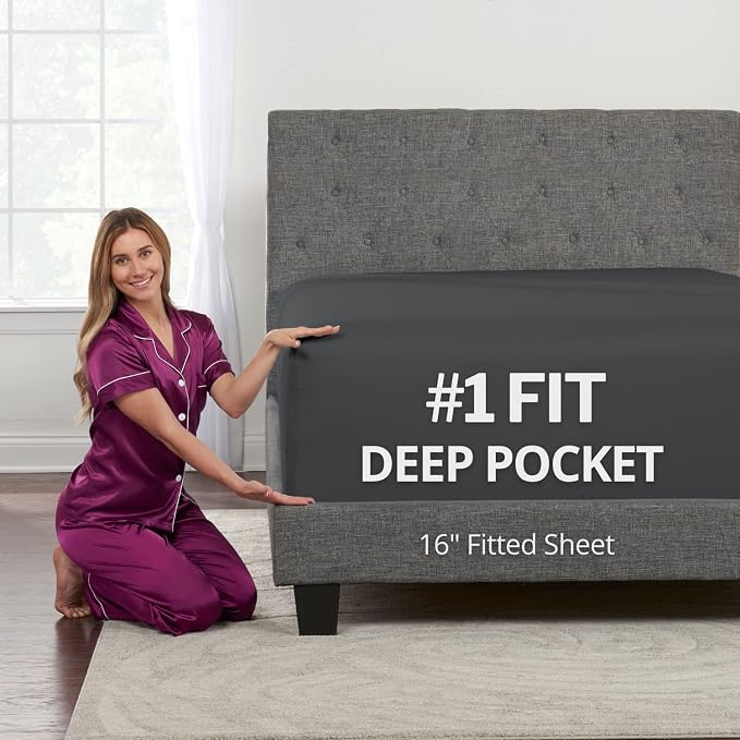 Real 16' Fitted Bed Sheets Deep Pocket Full Size, Fit 14'18' Mattresses & by DeaLuxeBedding
