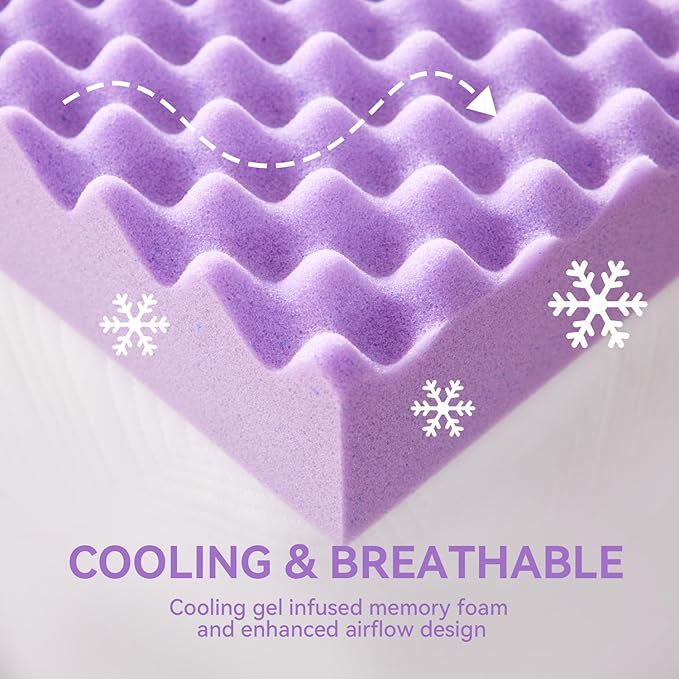 SINWEEK 1.5 Inch Egg Crate Memory Foam Mattress Topper Queen Size, Soft - Image 3