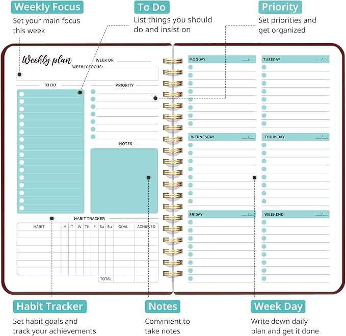 Taja Undated Weekly Planner, Weekly To Do List Notebook - Image 2