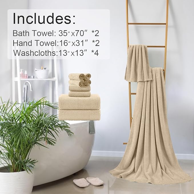 8-Piece Beige Bath Towels Set, 2 Oversized Large Bath Towels Sheet, 2 Hand - Image 6