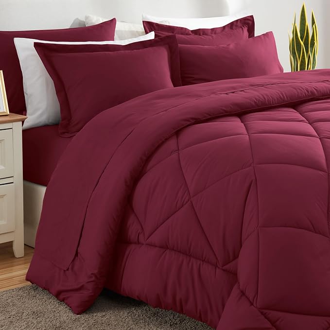 CozyLux King Size Comforter Set Burgundy - Image 8