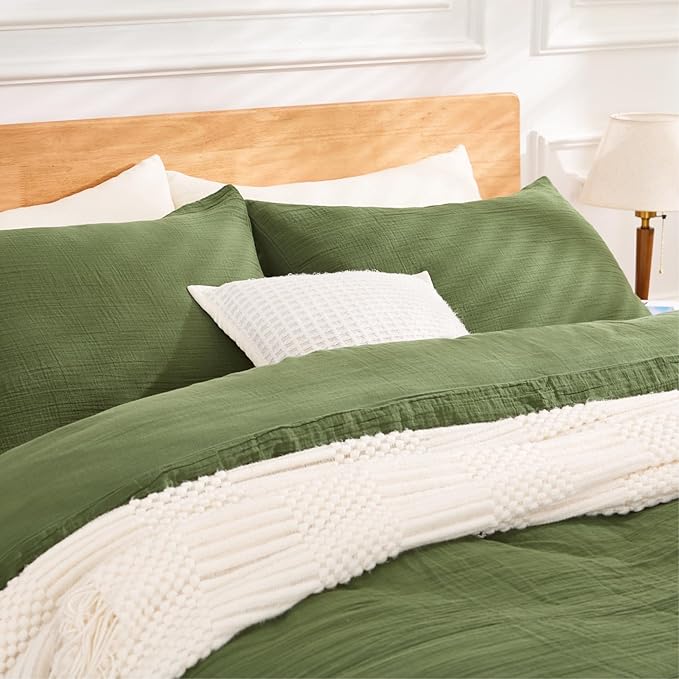 Green Duvet Cover Queen Size, 100% Sandwashed Cotton Soft Queen Duvet Cover Set - Image 2