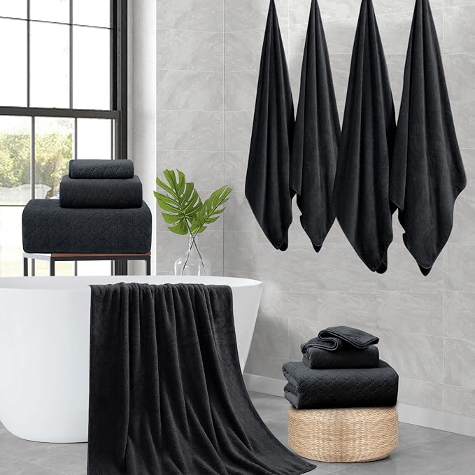 8-Piece Black Bath Towels Set, 2 Oversized Large Bath Towels Sheet, 2 Hand - Image 6