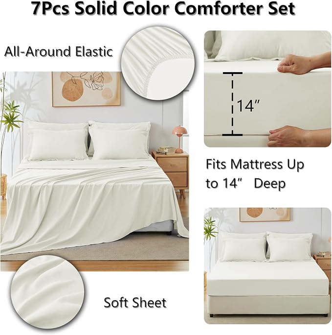 CozyLux King Size Comforter Set Ivory, 7 Pieces Bed in a Bag King Comforter Set - Image 5