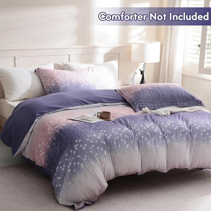 LONAVA King Patchwork 3 Pcs Duvet Cover Set, Breathable Soft Microfiber Purple - Image 2