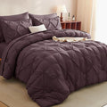 CozyLux Queen Comforter Set Cocoa Powder, 7 Pieces Pintuck Bed in A Bag by CozyLux