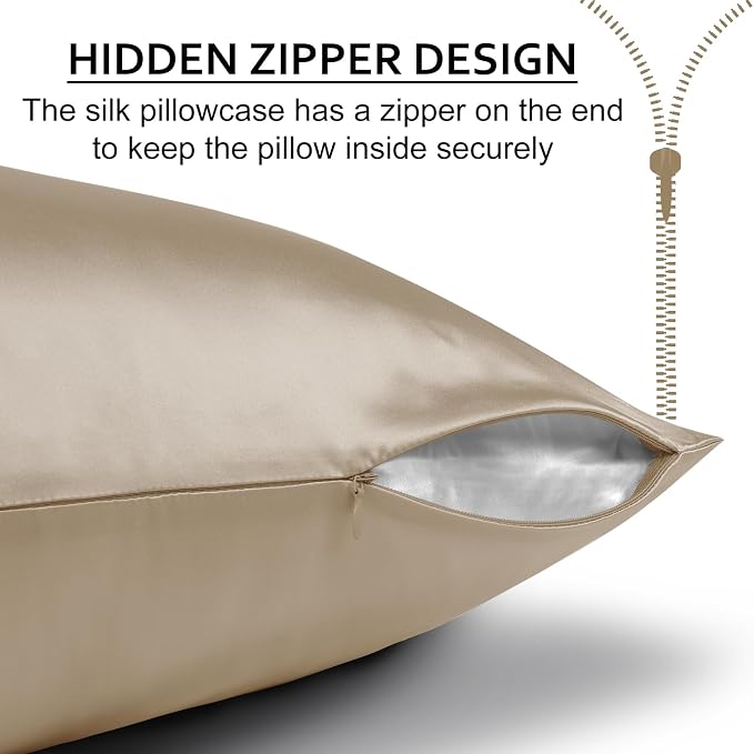 Ravmix Silk Pillow Cases with Zipper, 21momme Mulberry Silk Pillowcase - Image 6