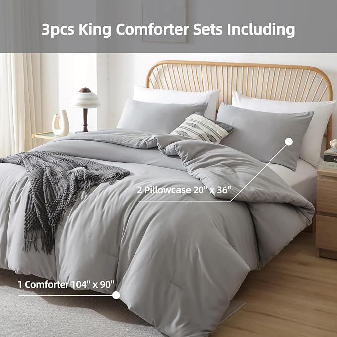 ROSGONIA King Size Comforter Set Grey - Image 3