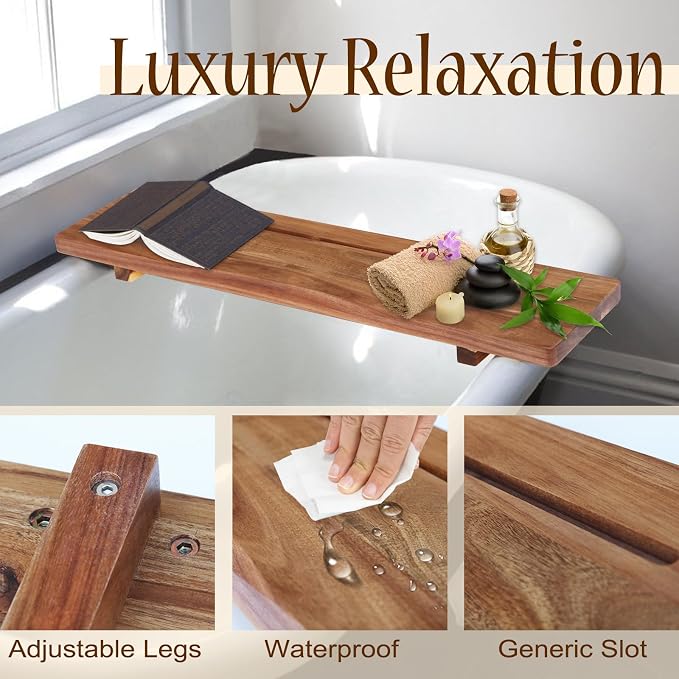 Premium 1.2IN Thickened Board Acacia Wood Bathtub Tray Caddy - Image 7