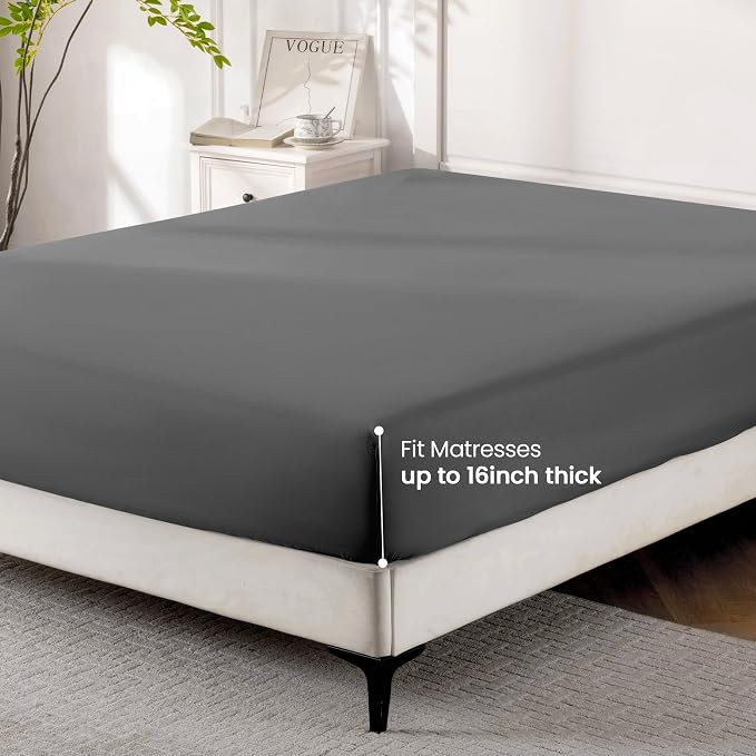 ROSE&RISY Dark Grey King Fitted Sheet, Soft and Breathable - Image 7