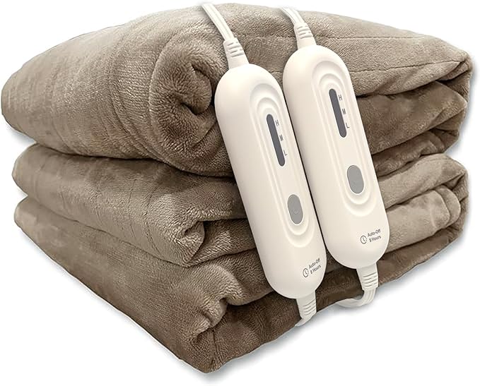 Tefici Electric Heated Blanket Queen Size, Dual Control Super Cozy Soft 2-Layer by StayWarmStayHappy