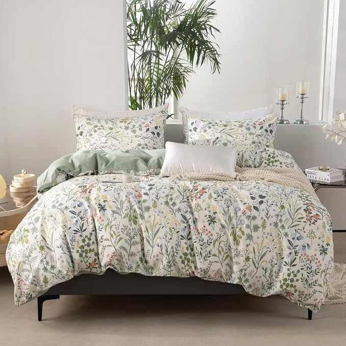MKXI Wildflower Duvet Cover Set Sage Green Spring Floral Bedding Set Rustic - Image 8