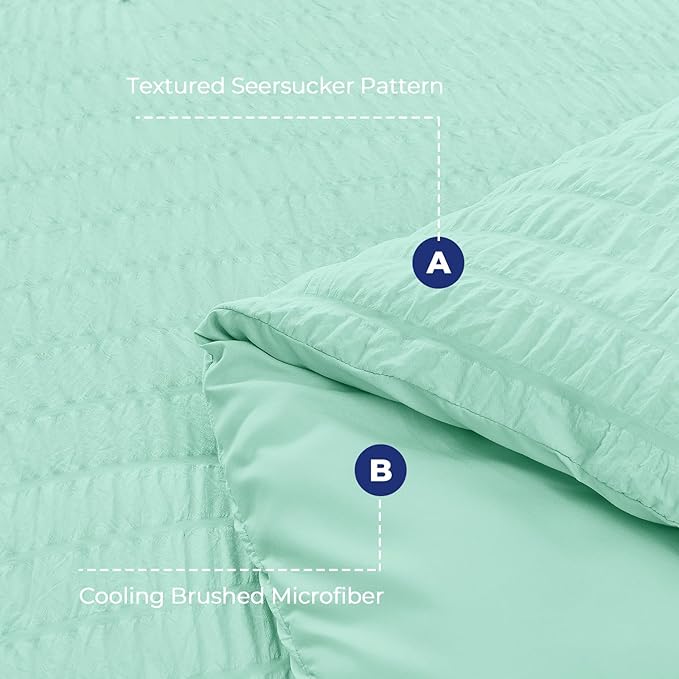 HYMOKEGE Mint Green California King Comforter Set Seersucker 7 Pieces, All - Image 4