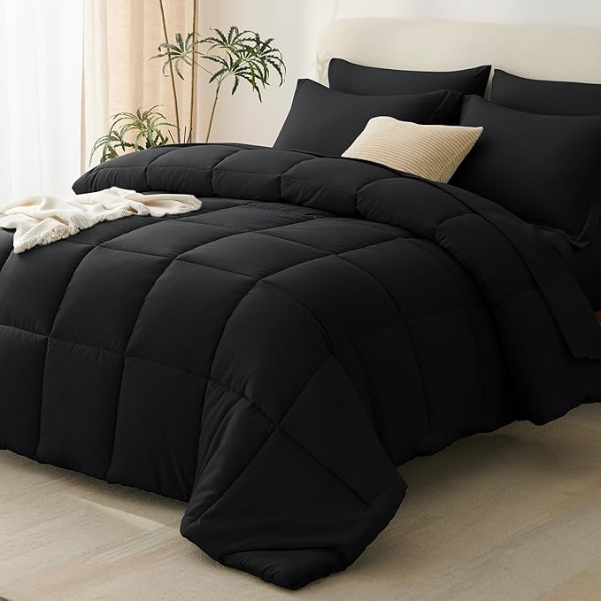 CozyLux Oversized King Comforter Sets Black, 7 Pieces Bed in a Bag, 120x98 Box by CozyLux