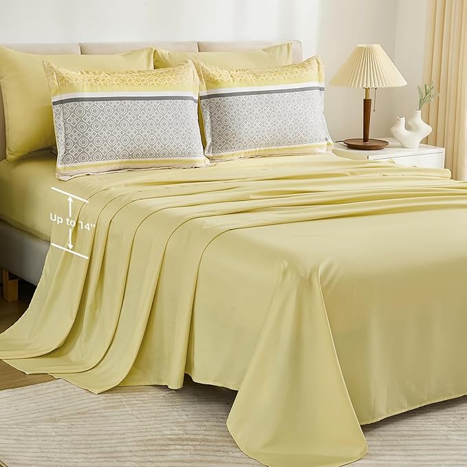 WONGS BEDDING Yellow Comforter Set King Size, 7 Pieces Striped Bed in a Bag - Image 6