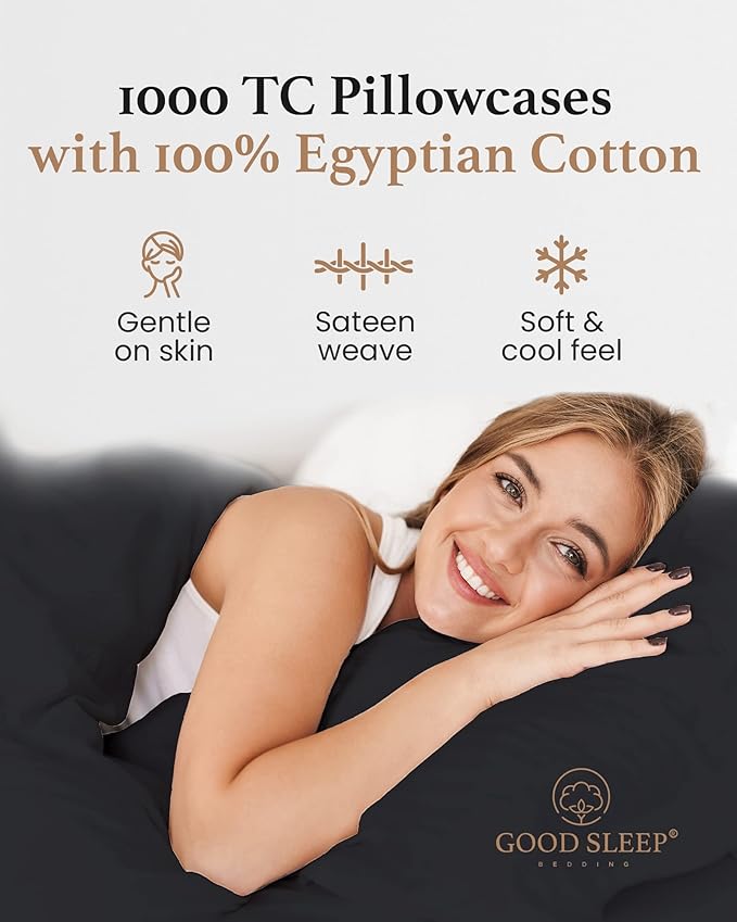 1000 TC Black King Pillowcases Set of 4 100% Egyptian Cotton Pillow Cases - Image 4