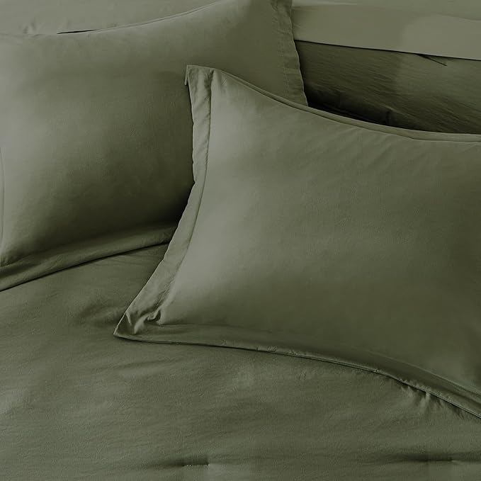 WRENSONGE King Size Comforter Set- 7 Pieces Soft Olive Green Bed in a Bag King - Image 4