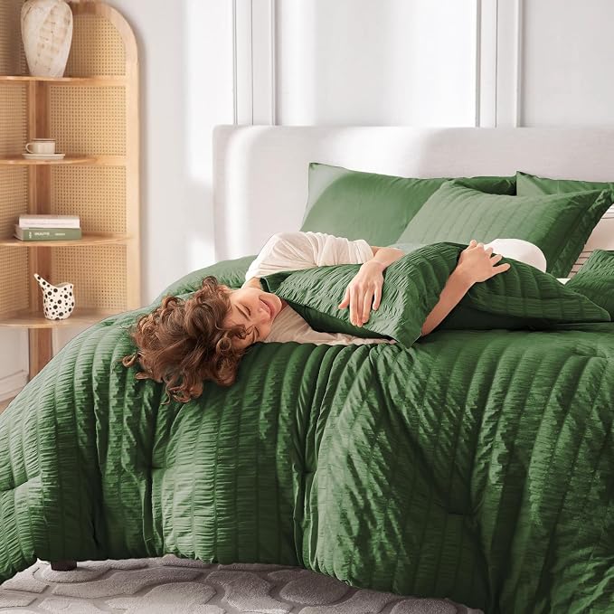 MUXHOMO 5 Pieces Twin XL Comforter Set, Seersucker Bed in a Bag Twin XL Size - Image 7