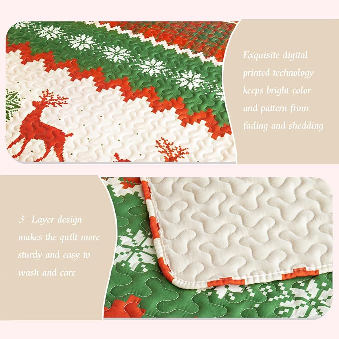 Whale Flotilla Christmas Quilts Queen Size, Soft Boho Floral Bedspreads - Image 5