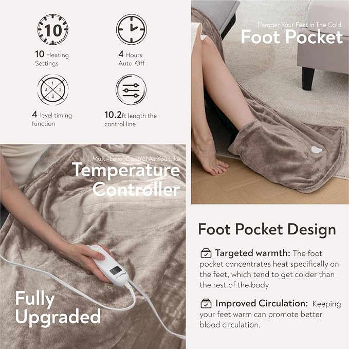 Wapaneus Foot Pocket Heated Blanket Electric Throw - Image 3