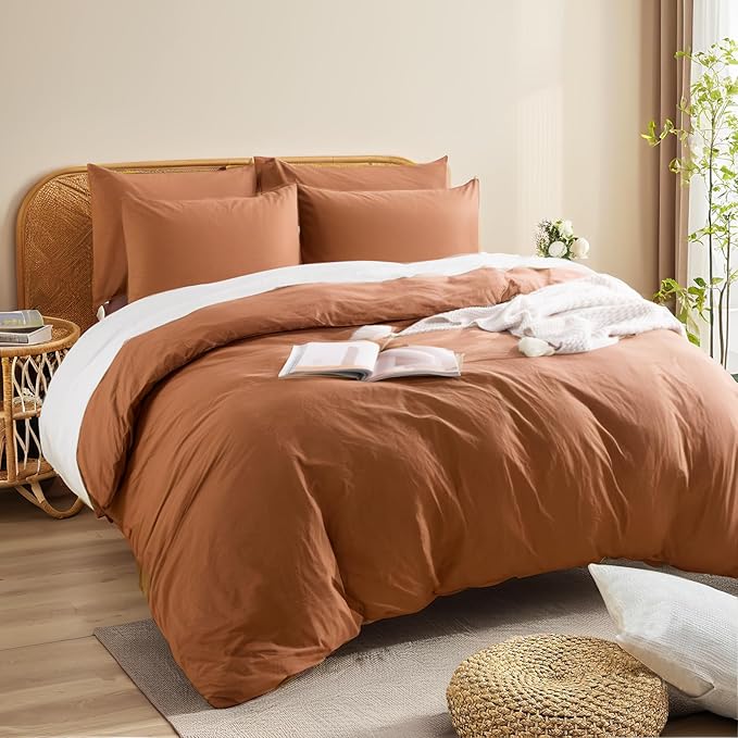 NEXHOME PRO Duvet Cover Set 100% Washed Cotton Full Size Linen Feel Textured - Image 4