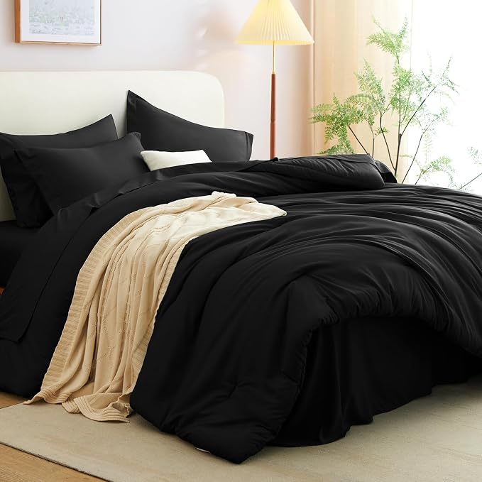 CozyLux Oversized King Comforter Set Black, 7 Pieces Bed in a Bag Comforter Set - Image 8