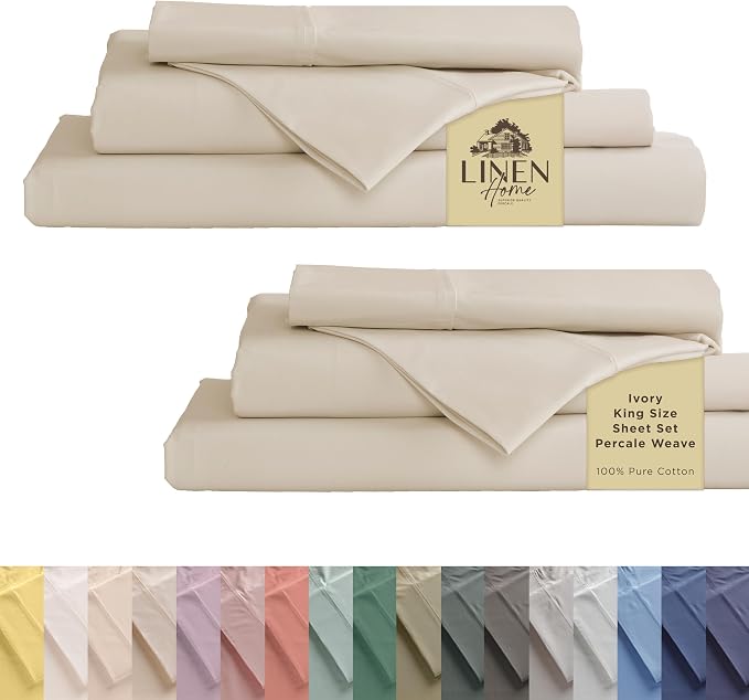 Linen Home 100% Cotton Percale Sheet Set Pack of 2, King Size, Deep Pocket by LINENHOME