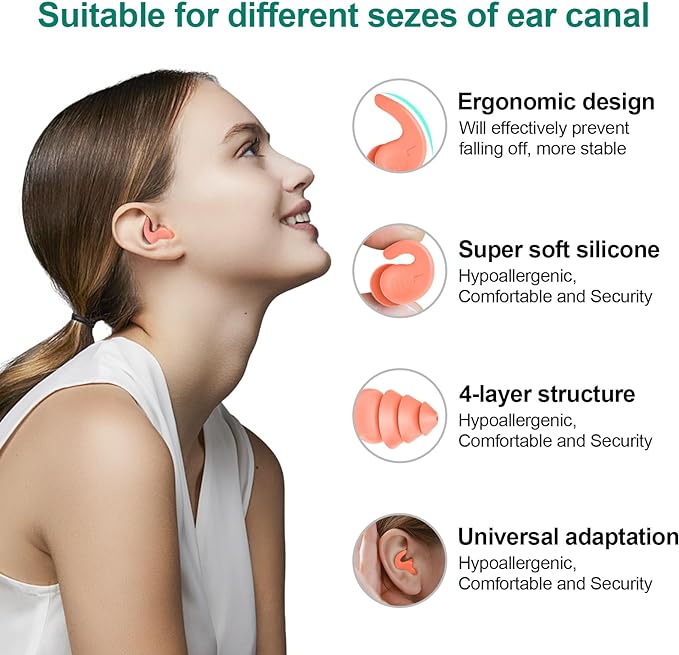 Swimming Ear Plugs for Adults, 3 Pairs Waterproof Reusable Silicone Swim - Image 2