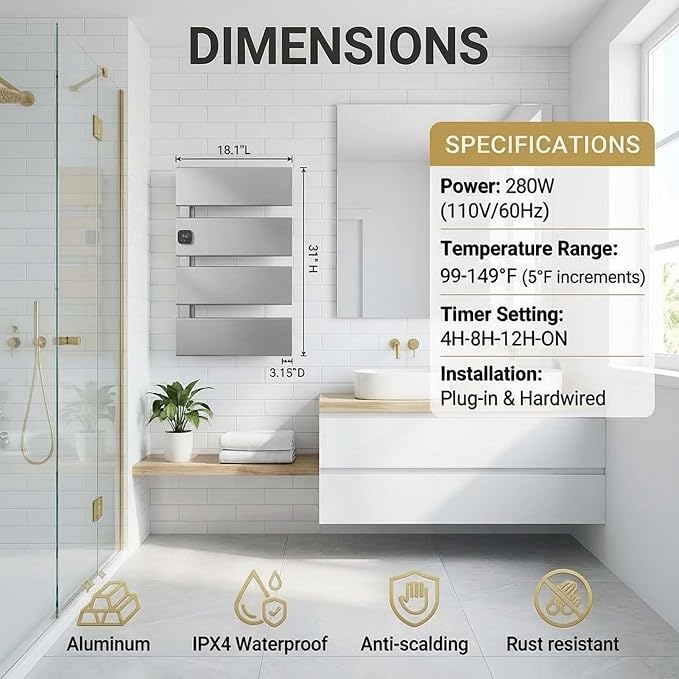 Electric Towel Warmer, Heated Towel Rack - Image 6