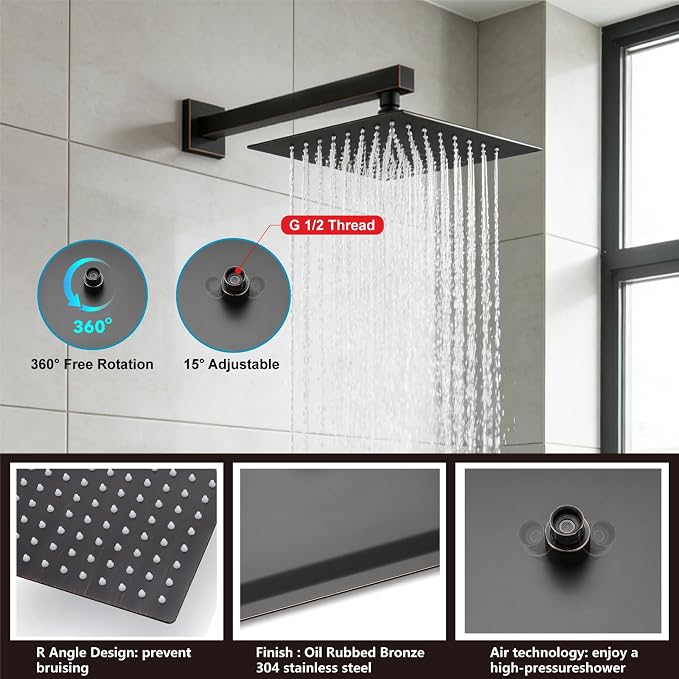 Midanya Shower System with Tub Spout, Bathtub Shower Faucet Set with Square - Image 8