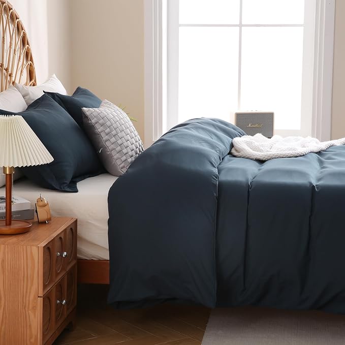JSD Navy Blue Duvet Cover Set Queen Size, 3 Piece Duvet Cover - Image 7