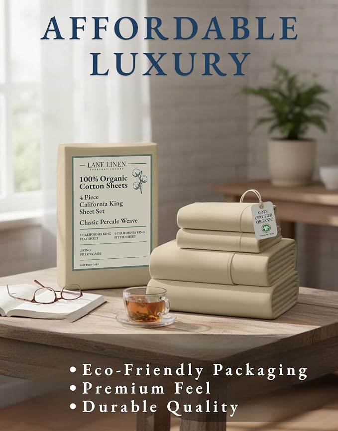 LANE LINEN 100% Organic Cotton Fully Elasticized California King Sheet Set - Image 8