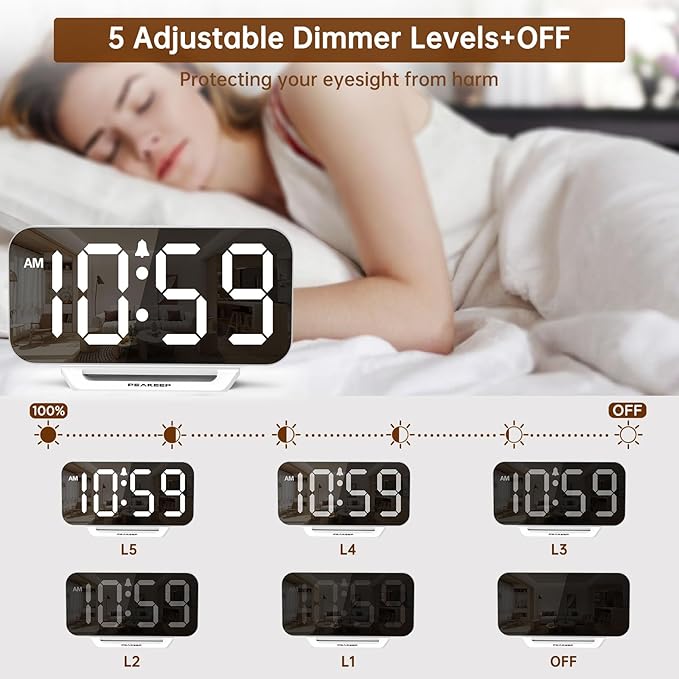Peakeep Slim Digital Mirror Aesthetic Alarm Clock - Image 4