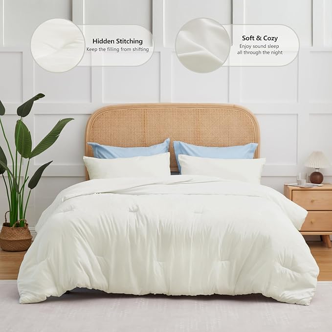 CozyLux King Size Comforter Set Ivory, 3 Pieces Solid Comforters King Size - Image 2