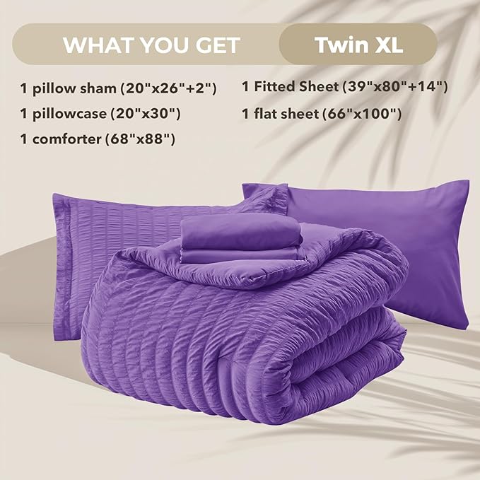 HYMOKEGE Bright Purple Twin XL Comforter Set Seersucker 5 Pieces, All Season - Image 5