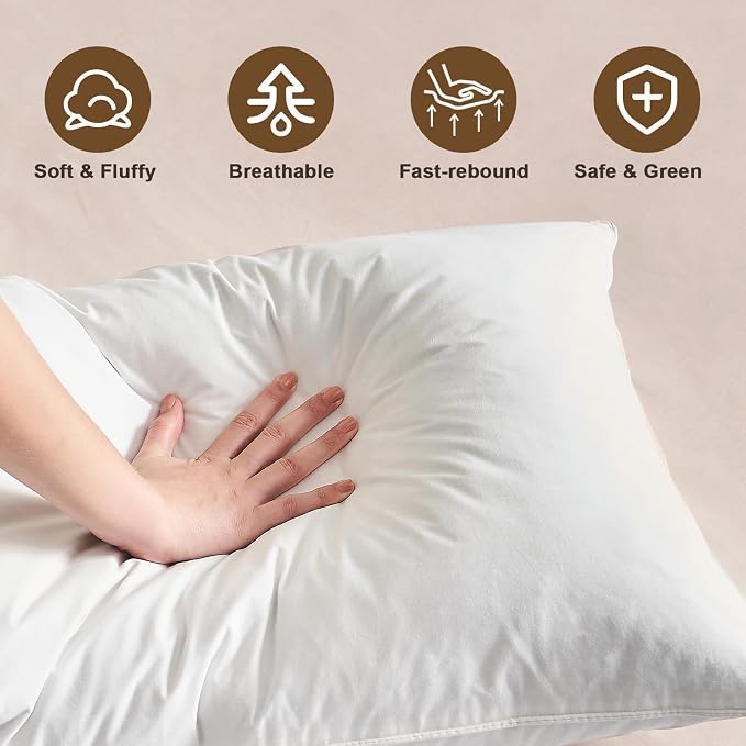 BHZ Goose Down Feather Pillows Queen Size Set of 2, Hotel Collection Bed Pillows - Image 2
