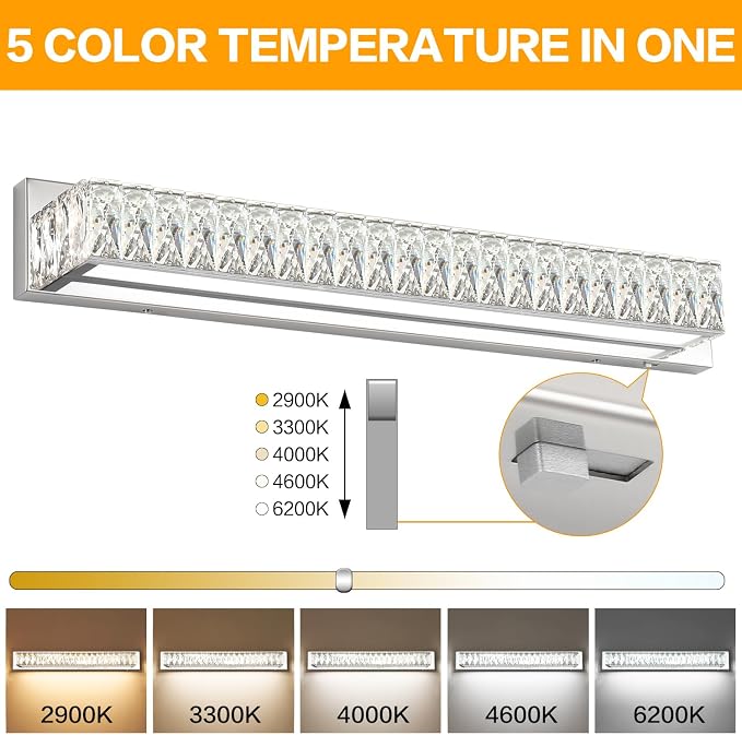 ZUZITO 30in LED Bathroom Lights Over Mirror Modern Crystal Vanity Lights Bar - Image 3