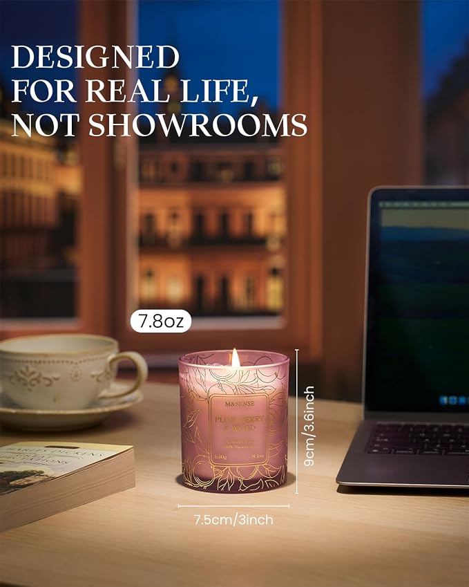 M&SENSE Plum Berry Wood Scented Vegan Soy Candles, Naturally Scented No Toxin - Image 4