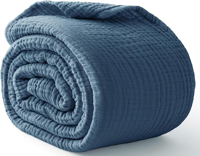 100% Cotton Light Blue Throw Blanket 50" x 70", 6 Layers Large Breathable and by Kozyhvn