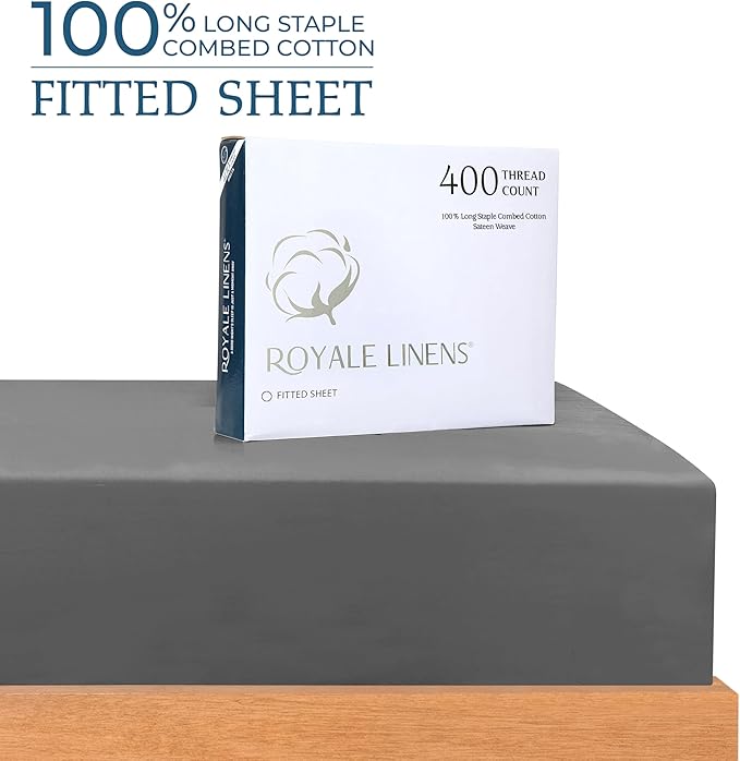 Royale Linens 400 Thread Count 100% American Grown Cotton Fitted Sheet Queen - Image 2