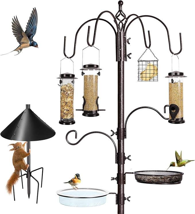 YINGYM 6-Hook Bird Feeding Station Kit Wild Bird Feeder Stand Pole, Mesh Tray by YINGYM