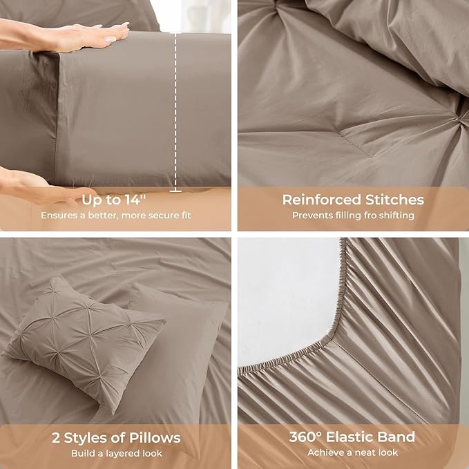 Sasttie King Size Comforter Set, 7-Piece Bed in a Bag, Pintuck Bedding Set - Image 5