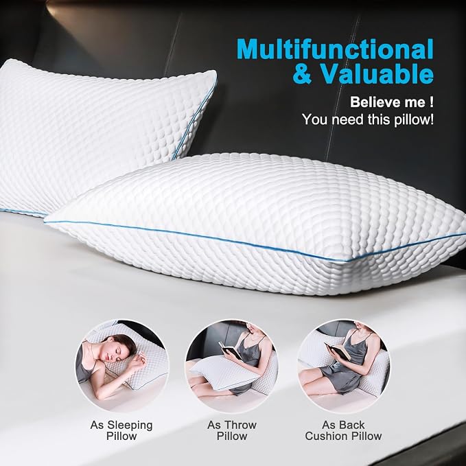 VVZ Cooling Bed Pillows King Size Set of 4, Shredded Memory Foam Pillows - Image 7