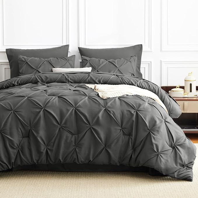 HIMEET Pintuck Bed in a Bag, 5 Pieces Twin XL Comforter Set Dark Grey, Extra - Image 7