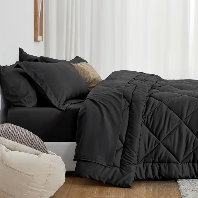 Love's cabin King Size Comforter Set Black, 7 Pieces King Bed in a Bag - Image 8
